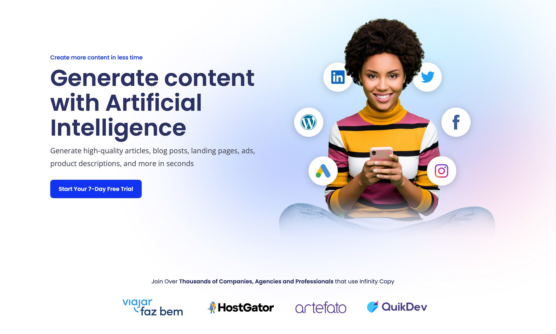 Review Infinity Copy: write texts with AI copywriting tool 2 Generate content with Artificial Intelligence